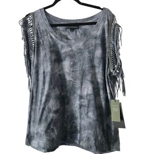 Rock & Republic Gray Tie-Dye Fringe Tank